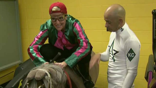 Janice Dean gets horse riding lesson at the Kentucky Derby