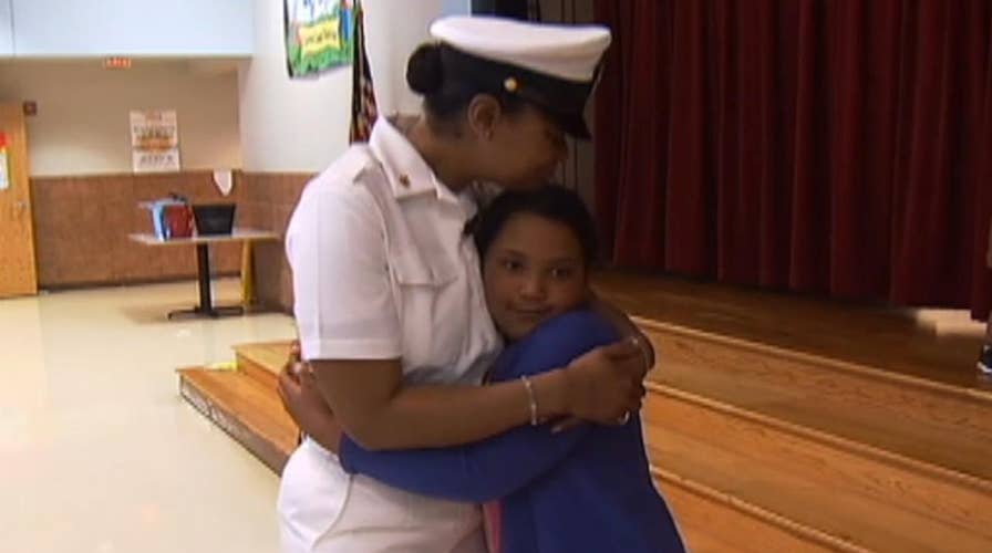 Navy mom surprises daughter after 7-month deployment