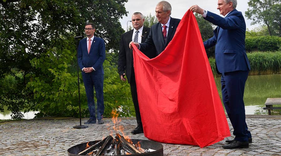 Czech president burns giant pair of red underwear in bizarre press