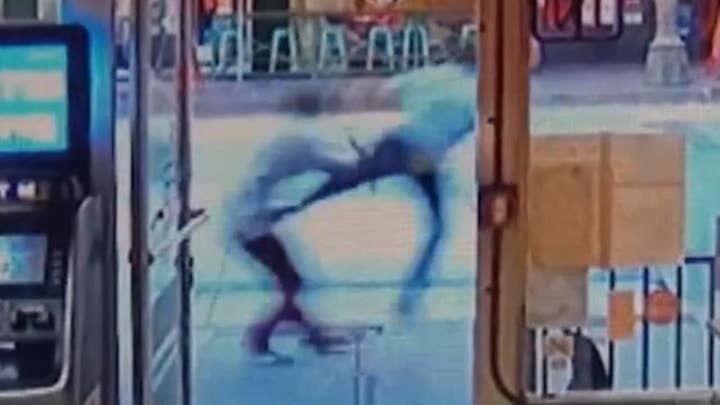 Flying kick takes down homeless man who attacked dog walker
