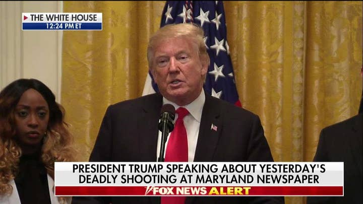 Trump expresses regret over "horrific" attack on Maryland newspaper.