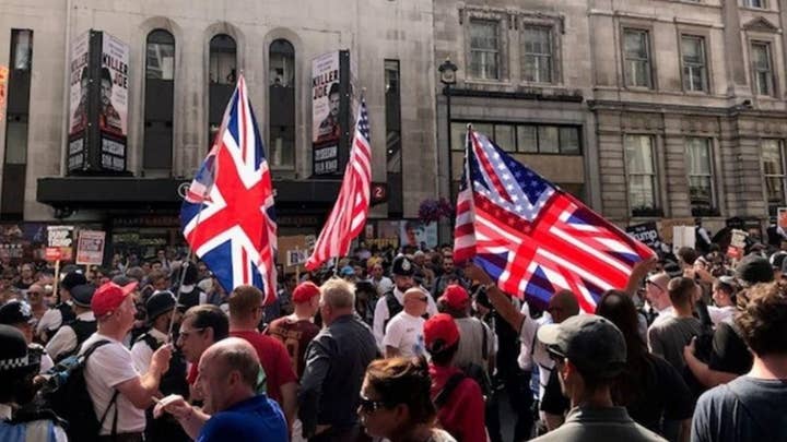 Clashes break out at anti-Trump protests in London