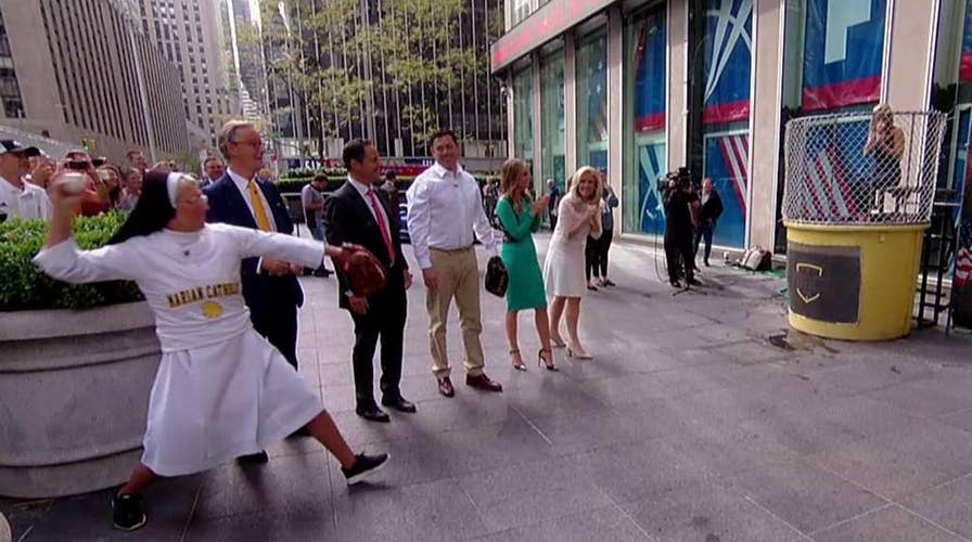Baseball throwing nun takes aim at 'Fox & Friends' dunk tank