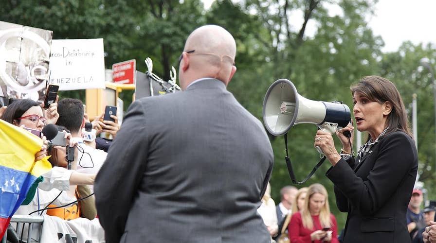 Nikki Haley addresses protesters against Maduro