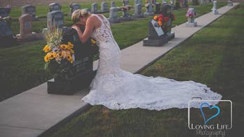 Bride poses for wedding photos alone after alleged drunken driver killed firefighter groom