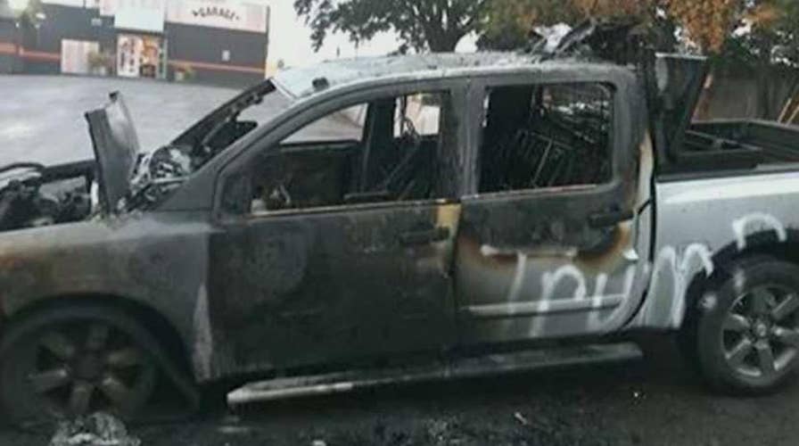 Man says his truck was set ablaze over pro-Trump stickers