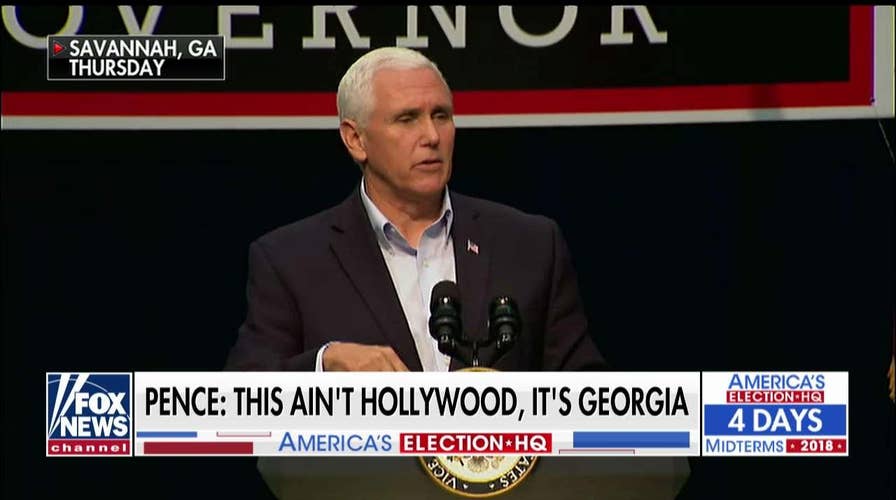 Pence hits back at Oprah, Will Ferrell in Georgia.
