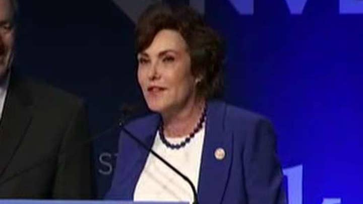 Democrat Jacky Rosen addresses supporters in Nevada
