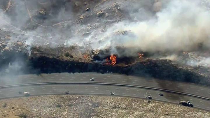 Firefighters battle brush fire in Simi Valley, California
