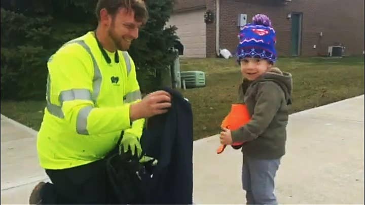 2-Year-Old gets suprise swag bag from favorite trash man