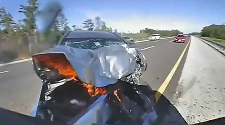 Raw dash cam video: Vehicle slams into Florida Highway Patrol trooper
