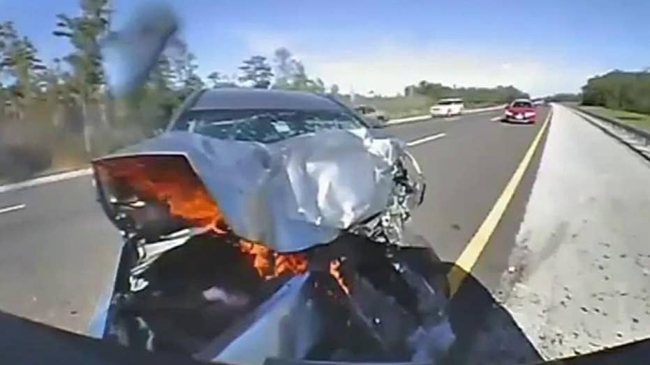 Dramatic video in Florida shows collision with cop car on I-75