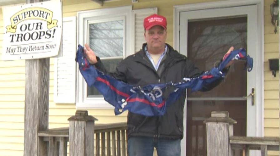 Burlington, Vermont resident reacts to his Trump 2020 flag being destroyed on his front lawn