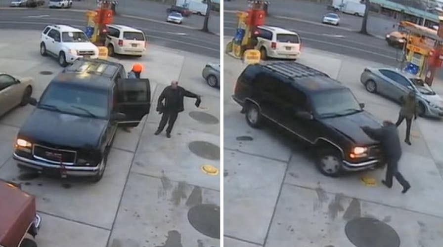 Police release video showing the moments before a man was struck and killed by an SUV at a gas station in New York