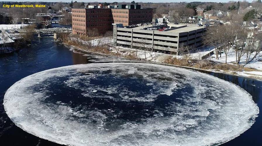 A massive ice disk forms in Maine river