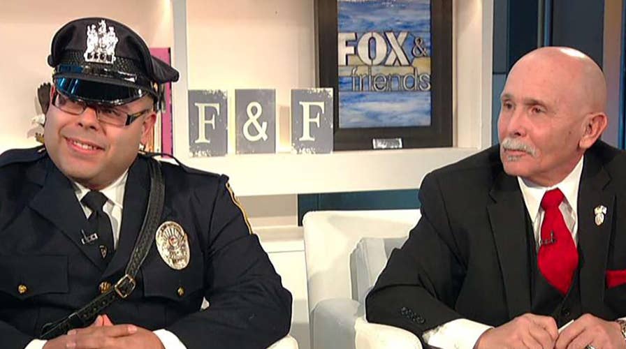 New Jersey police officer wears the badge of the retired officer who saved his life as a baby