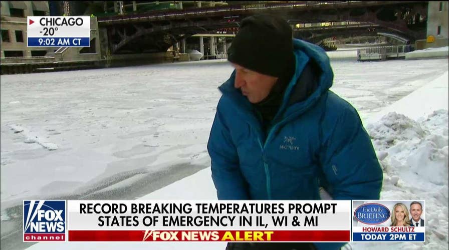 WATCH: Mike Tobin Demonstrates Extent of Frigid Temps in Chicago Along Frozen River