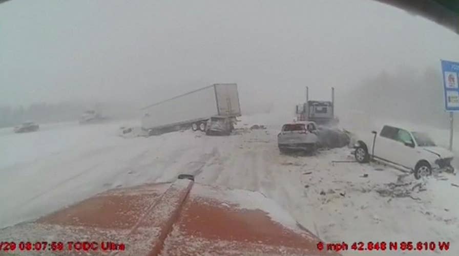 Truck driver swerves to avoid accident involving multiple vehicles on Michigan highway