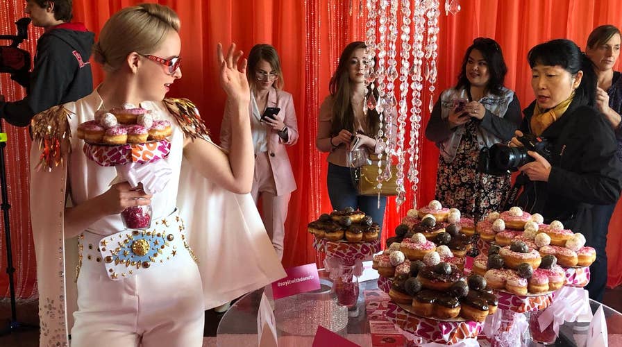 Couples get married with doughnut bouquets