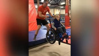 Video of boy in wheelchair bouncing on trampoline goes viral