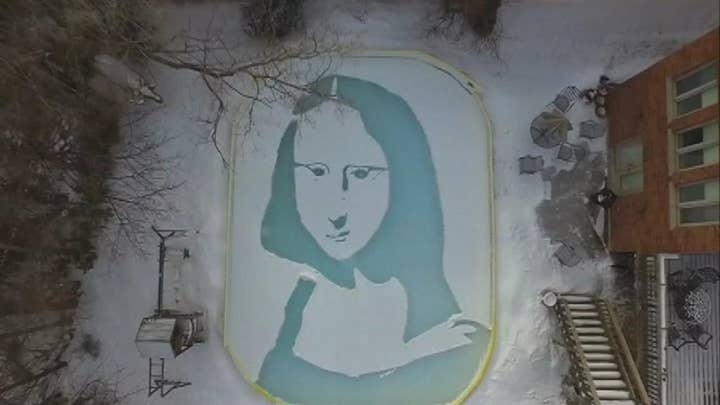 Canadian man creates a 'Snowna Lisa' in his backyard ice rink