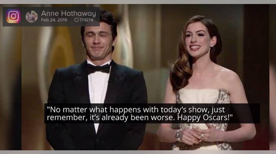 2011 Oscars co-host Anne Hathaway jokes about her lackluster hosting performance ahead of the big show