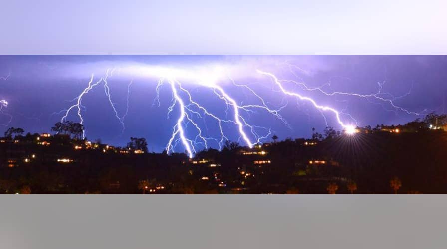 Lightning strikes in skies across Southern California