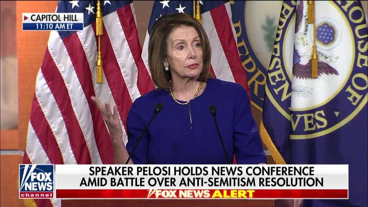 Pelosi speaks to reporters on Rep. Omar's comments about Israel.