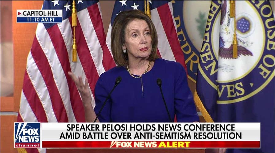Pelosi speaks to reporters on Rep. Omar's comments about Israel.