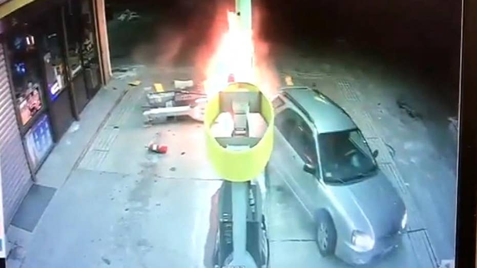 Massachusetts driver backs into gas pump, sparks fire at gas station ...