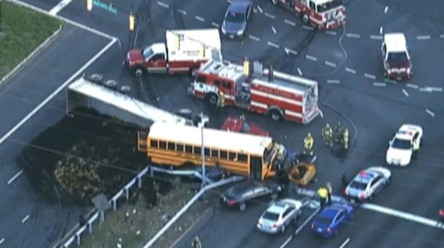 Aerials show first responders on scene of deadly crash involving school bus in Maryland