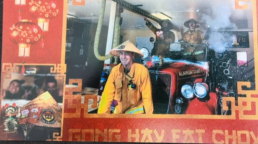 Lunar New Year holiday card land California firefighters in hot water