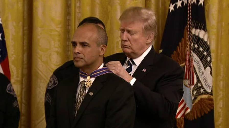 President Trump awards the Medal of Valor to select public safety officers