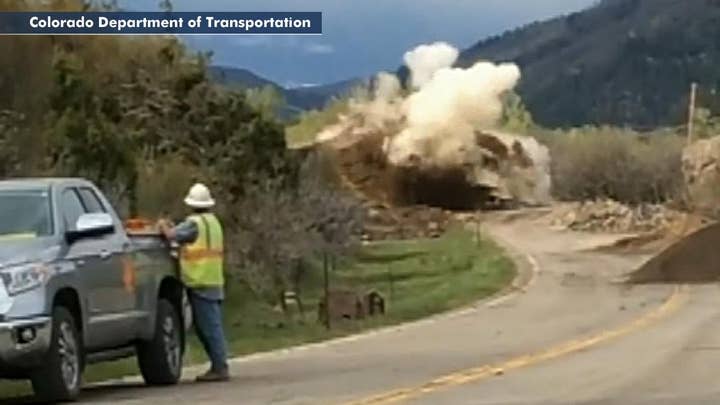 Construction crew blasts huge boulder that blocked highway in Colorado