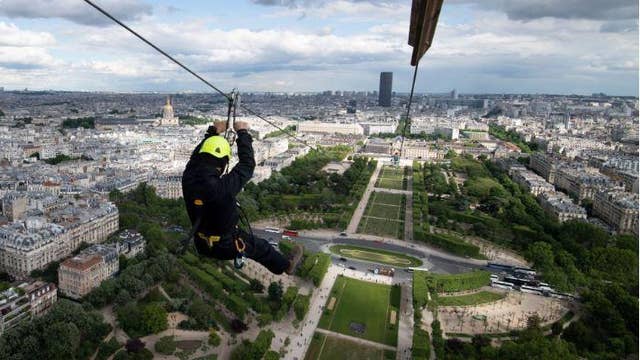 Zip line turns Eiffel Tower into thrill ride