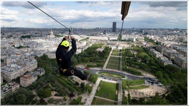 Zip line turns Eiffel Tower into thrill ride