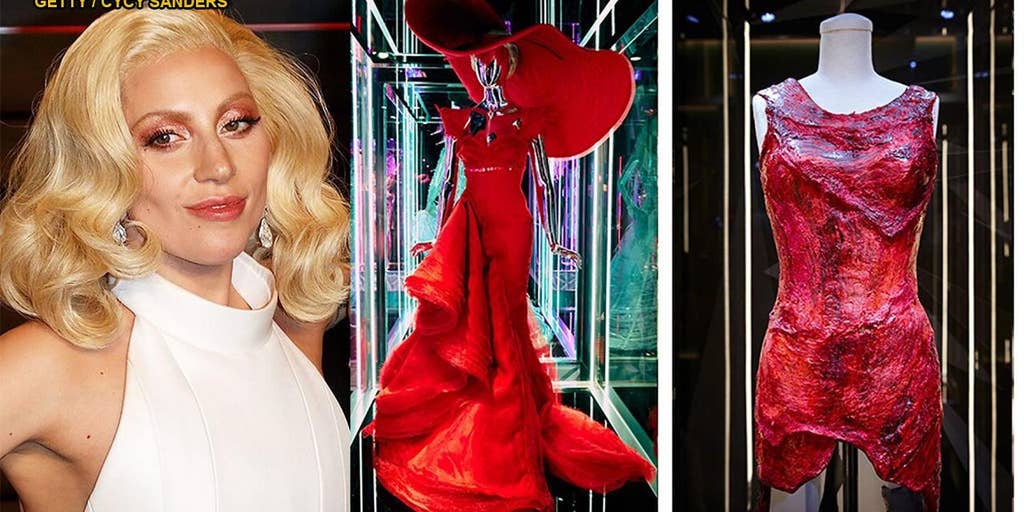 Lady Gaga's iconic outfits, including meat dress, displayed in exhibit Lady Gaga's iconic outfits, including meat dress, displayed in exhibit