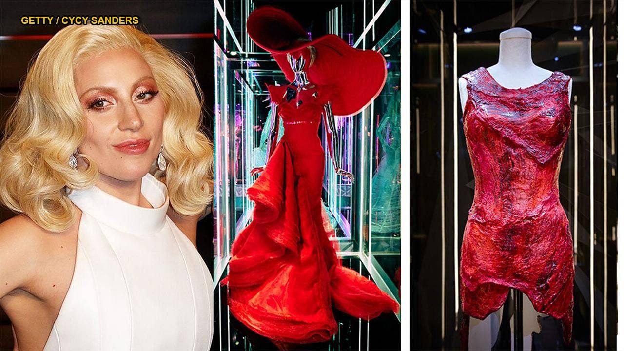 Lady Gaga's iconic outfits, including meat dress, displayed in exhibit Lady Gaga's iconic outfits, including meat dress, displayed in exhibit