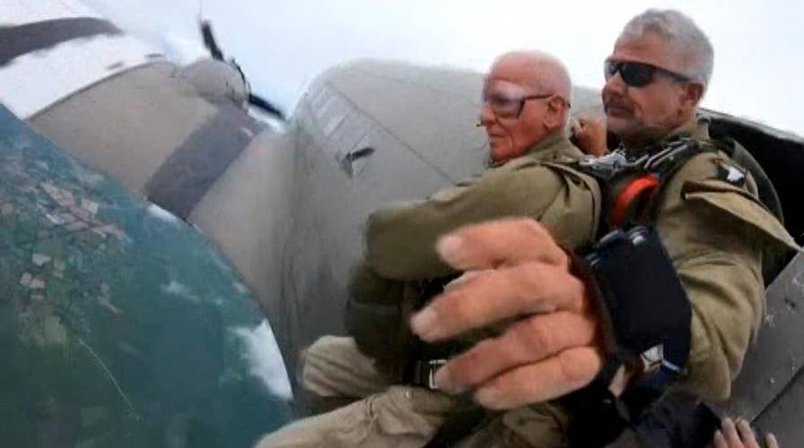 97-year-old US veteran parachutes in D-Day ceremony