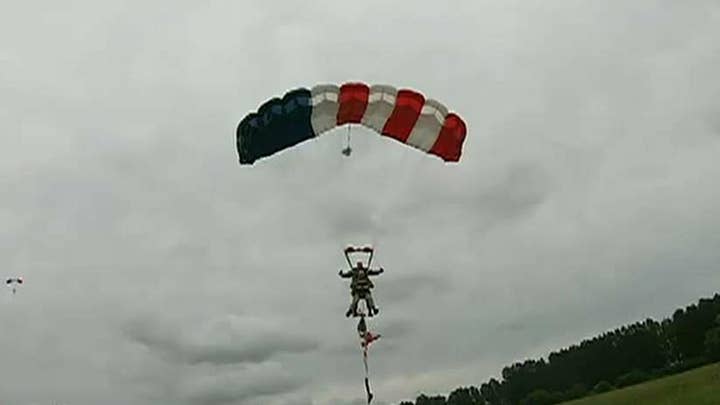 A 97-year-old veteran re-enacts a historic jump on the 75th anniversary of D-Day