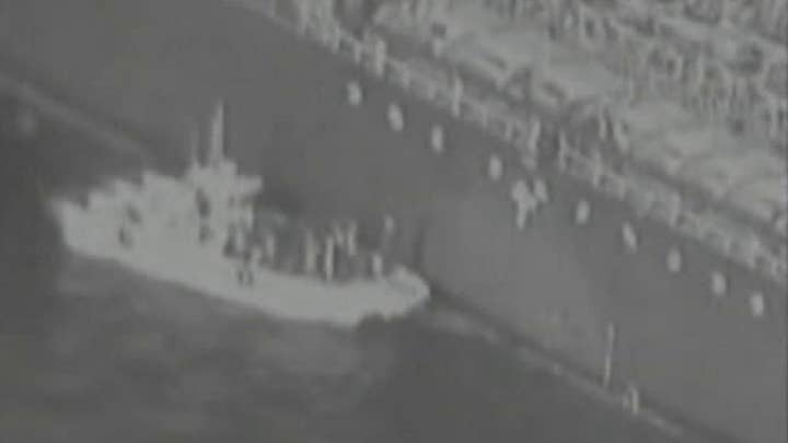 Raw video: Iranian vessel removes unexploded mine from stricken oil tanker