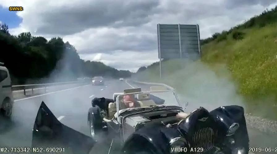 Dashcam footage shows old-fashioned car slamming into SUV at high speed