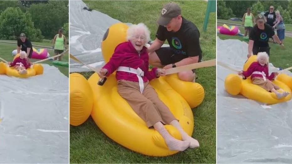 Ohio Woman 94 Goes Down Giant Slip N Slide On Inflatable Duck