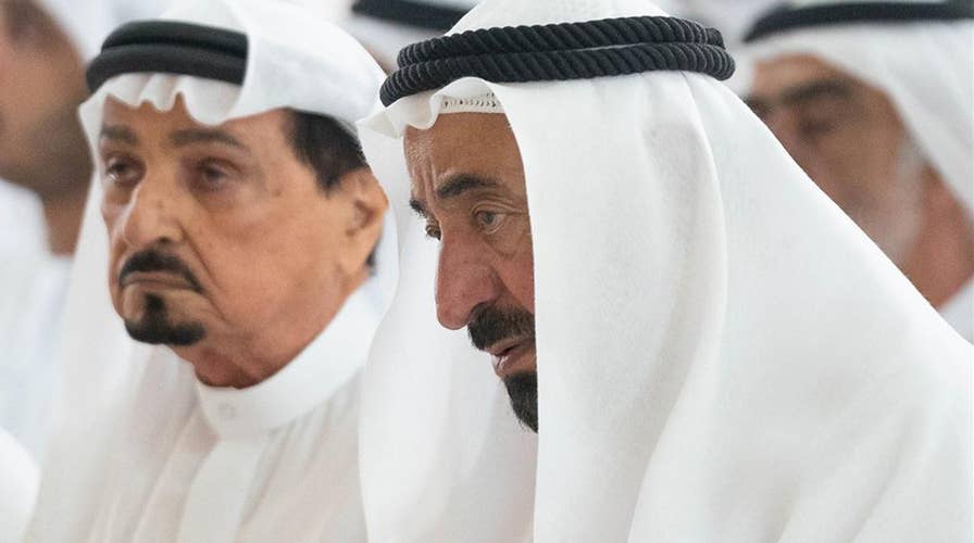 Ruler of the emirate of Sharjah attends funeral prayers for his son