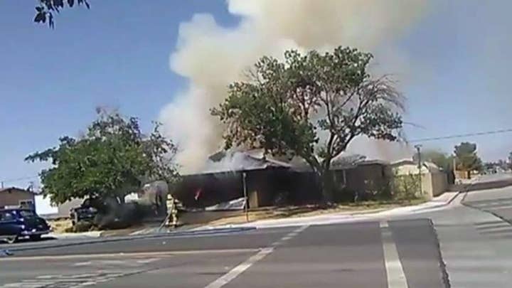 Flames engulf home in Ridgecrest, Calif., in aftermath of powerful earthquake