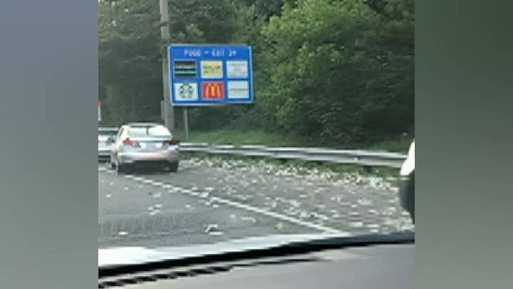 Raw Video: Drivers in Georgia pull over to pick up money flying all over an interstate