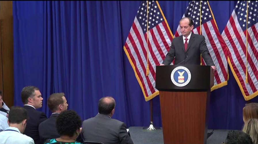 Labor Secretary answers reporters' questions, defends 2008 plea deal with Jeffrey Epstein