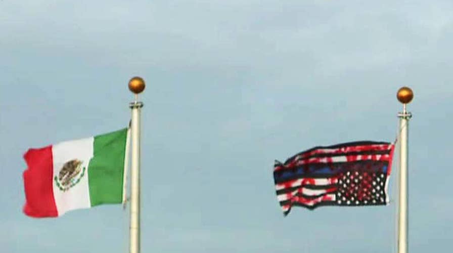 Protesters replace American flag with Mexican flag, vandalize 'Blue Lives Matter' flag at ICE facility