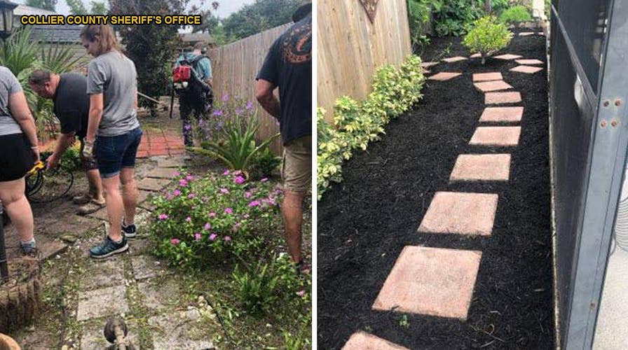 Cancer patient gets the surprise of her life when police officers turn her yard into a 'virtual oasis'