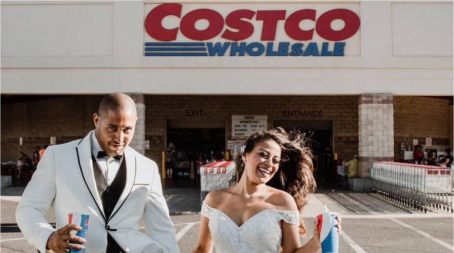 Couple take wedding photos at Costco where they first met